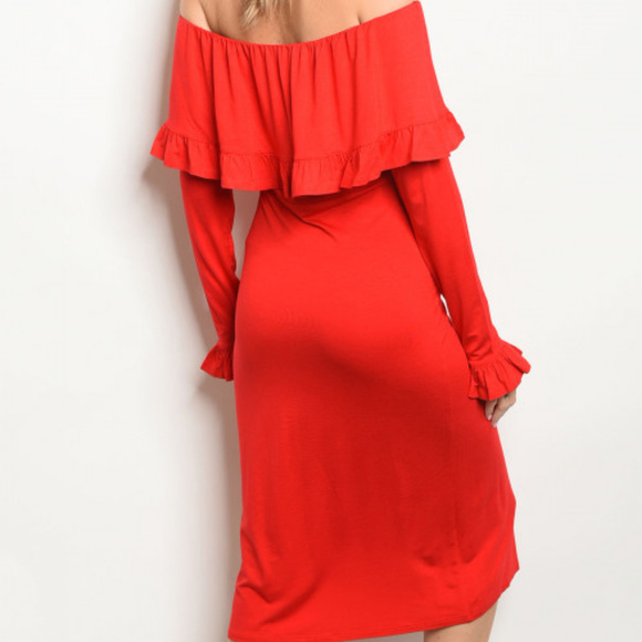 OFF SHOULDER RED DRESS - Picture 2 of 2